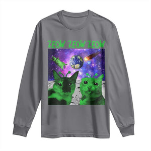 Funny Alien Cat Meme Long Sleeve Shirt Green Cats ZEOW ZEOW TS09 Charcoal Print Your Wear