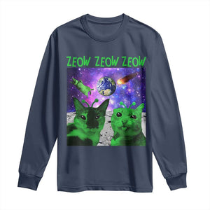 Funny Alien Cat Meme Long Sleeve Shirt Green Cats ZEOW ZEOW TS09 Navy Print Your Wear