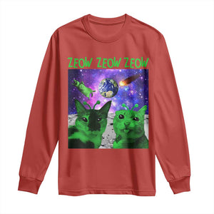 Funny Alien Cat Meme Long Sleeve Shirt Green Cats ZEOW ZEOW TS09 Red Print Your Wear