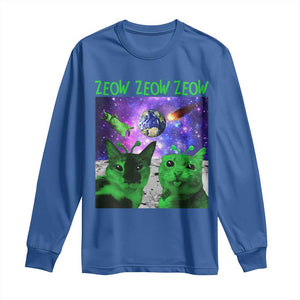 Funny Alien Cat Meme Long Sleeve Shirt Green Cats ZEOW ZEOW TS09 Royal Blue Print Your Wear