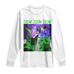 Funny Alien Cat Meme Long Sleeve Shirt Green Cats ZEOW ZEOW TS09 White Print Your Wear
