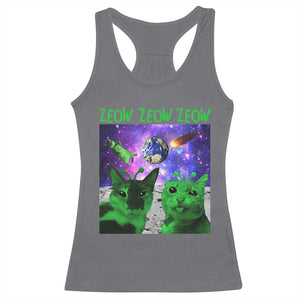 Funny Alien Cat Meme Racerback Tank Top Green Cats ZEOW ZEOW TS09 Charcoal Print Your Wear