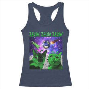 Funny Alien Cat Meme Racerback Tank Top Green Cats ZEOW ZEOW TS09 Navy Print Your Wear