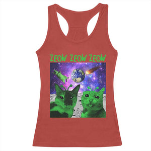 Funny Alien Cat Meme Racerback Tank Top Green Cats ZEOW ZEOW TS09 Red Print Your Wear