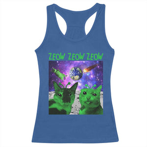 Funny Alien Cat Meme Racerback Tank Top Green Cats ZEOW ZEOW TS09 Royal Blue Print Your Wear