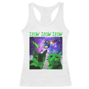 Funny Alien Cat Meme Racerback Tank Top Green Cats ZEOW ZEOW TS09 White Print Your Wear
