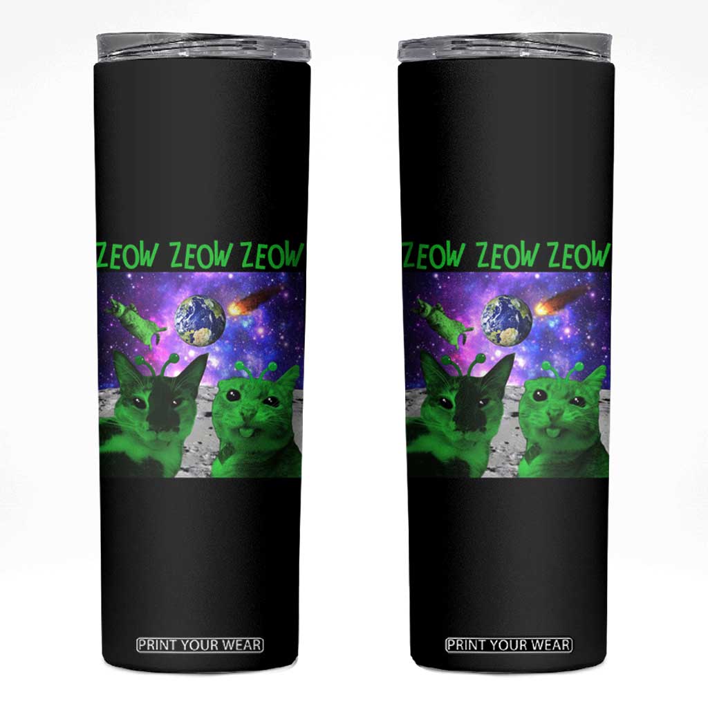 Funny Alien Cat Meme Skinny Tumbler Green Cats ZEOW ZEOW TS09 Black Print Your Wear