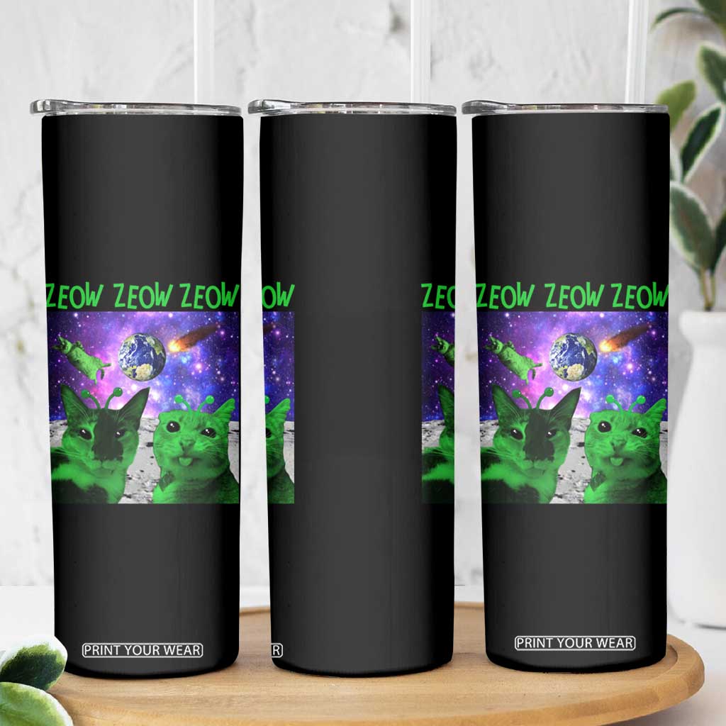Funny Alien Cat Meme Skinny Tumbler Green Cats ZEOW ZEOW TS09 Print Your Wear