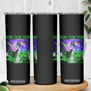 Funny Alien Cat Meme Skinny Tumbler Green Cats ZEOW ZEOW TS09 Print Your Wear