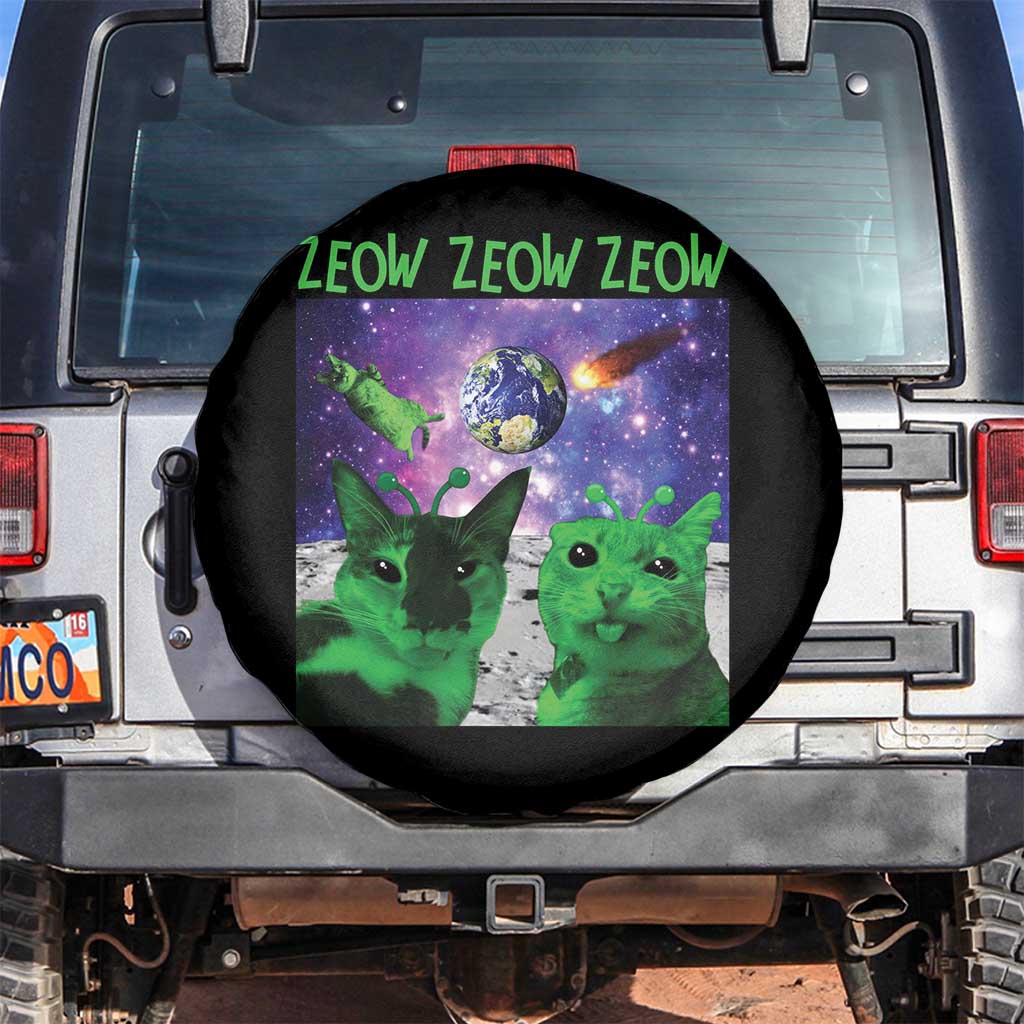Funny Alien Cat Meme Spare Tire Cover Green Cats ZEOW ZEOW TS09 No hole Black Print Your Wear