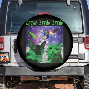 Funny Alien Cat Meme Spare Tire Cover Green Cats ZEOW ZEOW TS09 No hole Black Print Your Wear