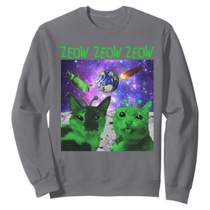 Funny Alien Cat Meme Sweatshirt Green Cats ZEOW ZEOW TS09 Charcoal Print Your Wear
