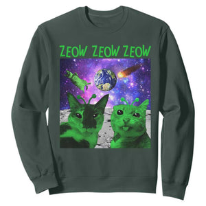 Funny Alien Cat Meme Sweatshirt Green Cats ZEOW ZEOW TS09 Dark Forest Green Print Your Wear