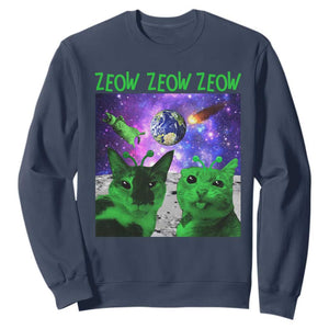 Funny Alien Cat Meme Sweatshirt Green Cats ZEOW ZEOW TS09 Navy Print Your Wear