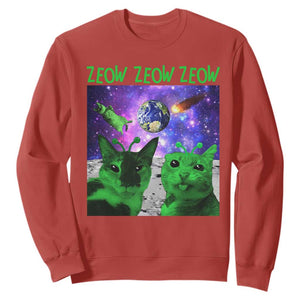 Funny Alien Cat Meme Sweatshirt Green Cats ZEOW ZEOW TS09 Red Print Your Wear