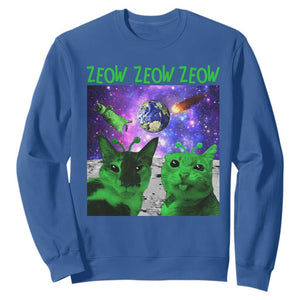 Funny Alien Cat Meme Sweatshirt Green Cats ZEOW ZEOW TS09 Royal Blue Print Your Wear