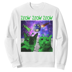 Funny Alien Cat Meme Sweatshirt Green Cats ZEOW ZEOW TS09 White Print Your Wear