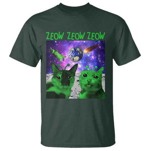 Funny Alien Cat Meme T Shirt Green Cats ZEOW ZEOW TS09 Dark Forest Green Print Your Wear