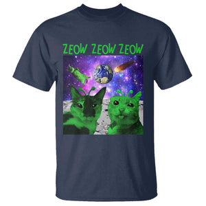 Funny Alien Cat Meme T Shirt Green Cats ZEOW ZEOW TS09 Navy Print Your Wear