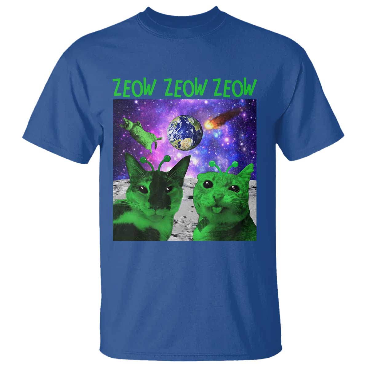 Funny Alien Cat Meme T Shirt Green Cats ZEOW ZEOW TS09 Royal Blue Print Your Wear