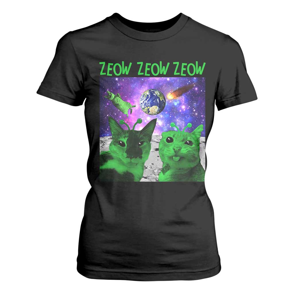 Funny Alien Cat Meme T Shirt For Women Green Cats ZEOW ZEOW TS09 Black Print Your Wear