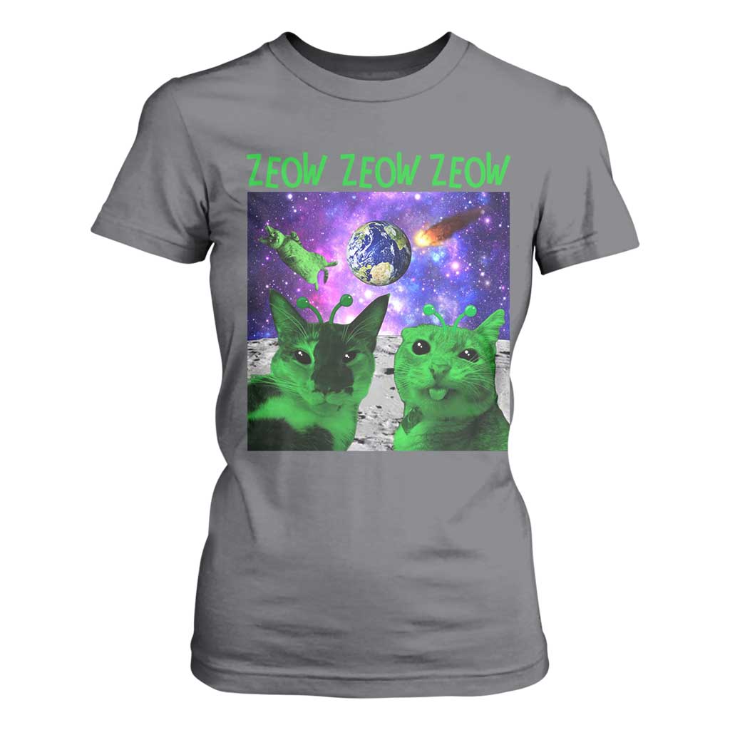Funny Alien Cat Meme T Shirt For Women Green Cats ZEOW ZEOW TS09 Charcoal Print Your Wear