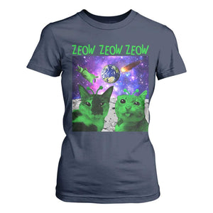 Funny Alien Cat Meme T Shirt For Women Green Cats ZEOW ZEOW TS09 Navy Print Your Wear