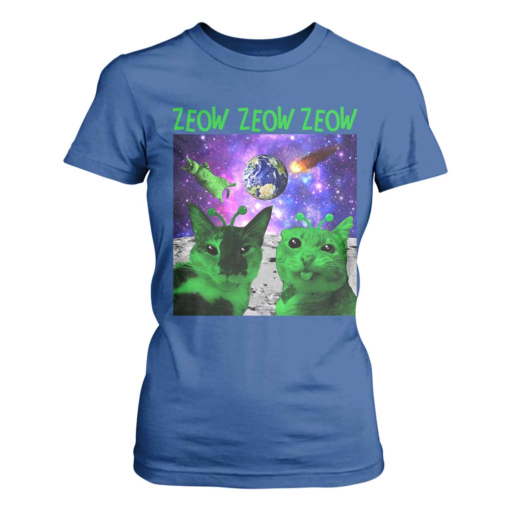 Funny Alien Cat Meme T Shirt For Women Green Cats ZEOW ZEOW TS09 Royal Blue Print Your Wear