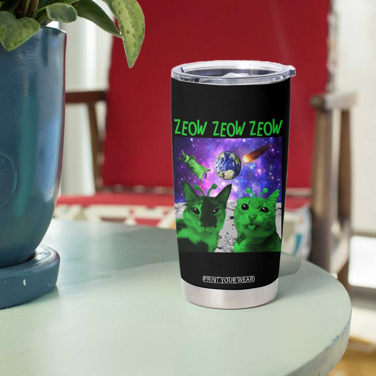 Funny Alien Cat Meme Tumbler Cup Green Cats ZEOW ZEOW TS09 Print Your Wear