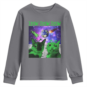 Funny Alien Cat Meme Youth Sweatshirt Green Cats ZEOW ZEOW TS09 Charcoal Print Your Wear