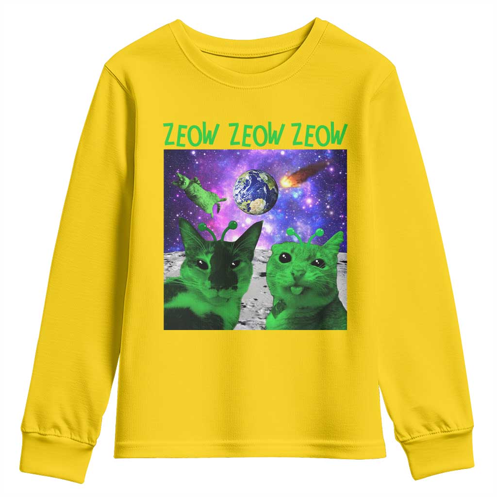 Funny Alien Cat Meme Youth Sweatshirt Green Cats ZEOW ZEOW TS09 Daisy Print Your Wear