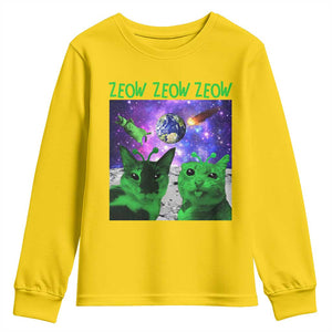 Funny Alien Cat Meme Youth Sweatshirt Green Cats ZEOW ZEOW TS09 Daisy Print Your Wear