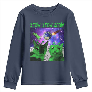 Funny Alien Cat Meme Youth Sweatshirt Green Cats ZEOW ZEOW TS09 Navy Print Your Wear