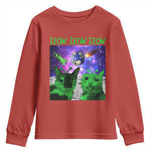 Funny Alien Cat Meme Youth Sweatshirt Green Cats ZEOW ZEOW TS09 Red Print Your Wear