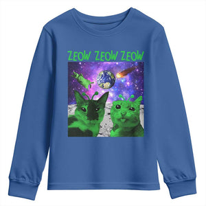 Funny Alien Cat Meme Youth Sweatshirt Green Cats ZEOW ZEOW TS09 Royal Blue Print Your Wear