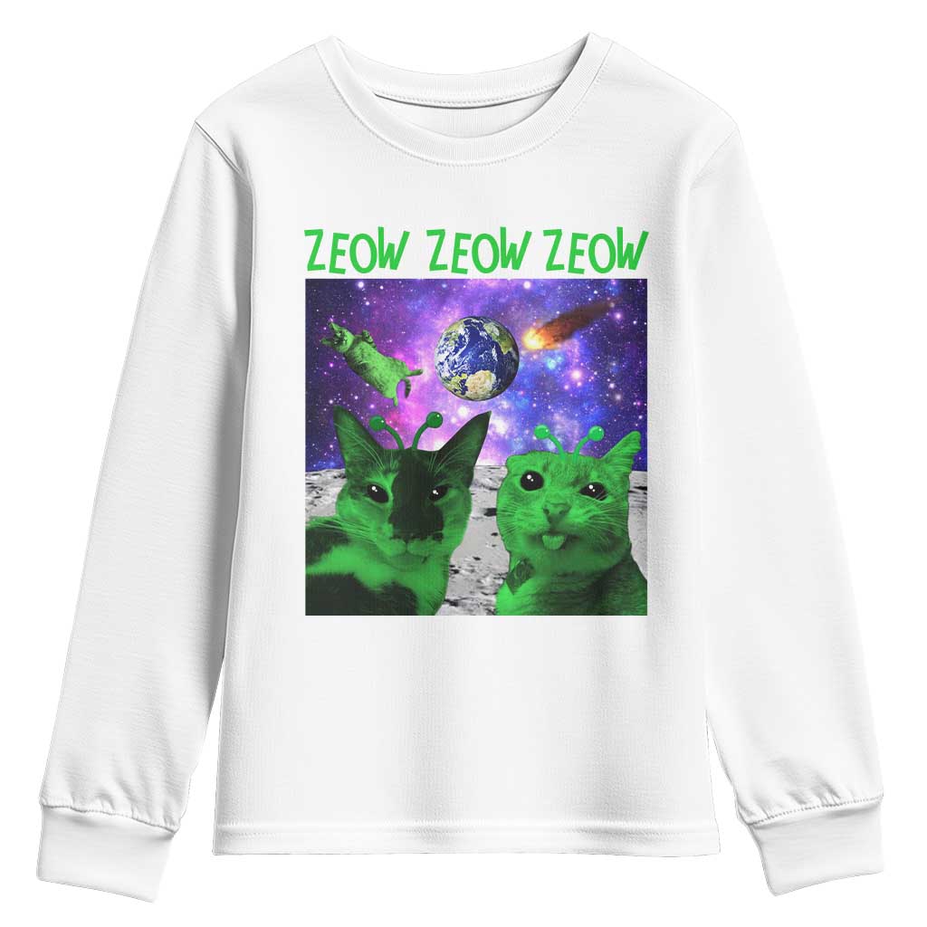 Funny Alien Cat Meme Youth Sweatshirt Green Cats ZEOW ZEOW TS09 White Print Your Wear
