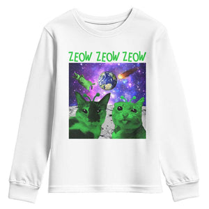Funny Alien Cat Meme Youth Sweatshirt Green Cats ZEOW ZEOW TS09 White Print Your Wear