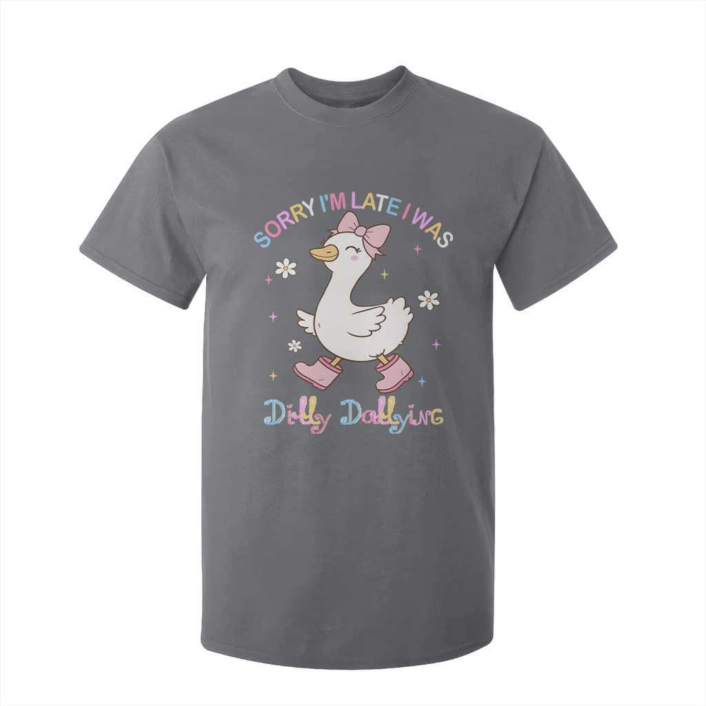 Funny Sorry I'm Late I Was Dilly Dallying T Shirt For Kid Cute Goose TS09 Charcoal Print Your Wear