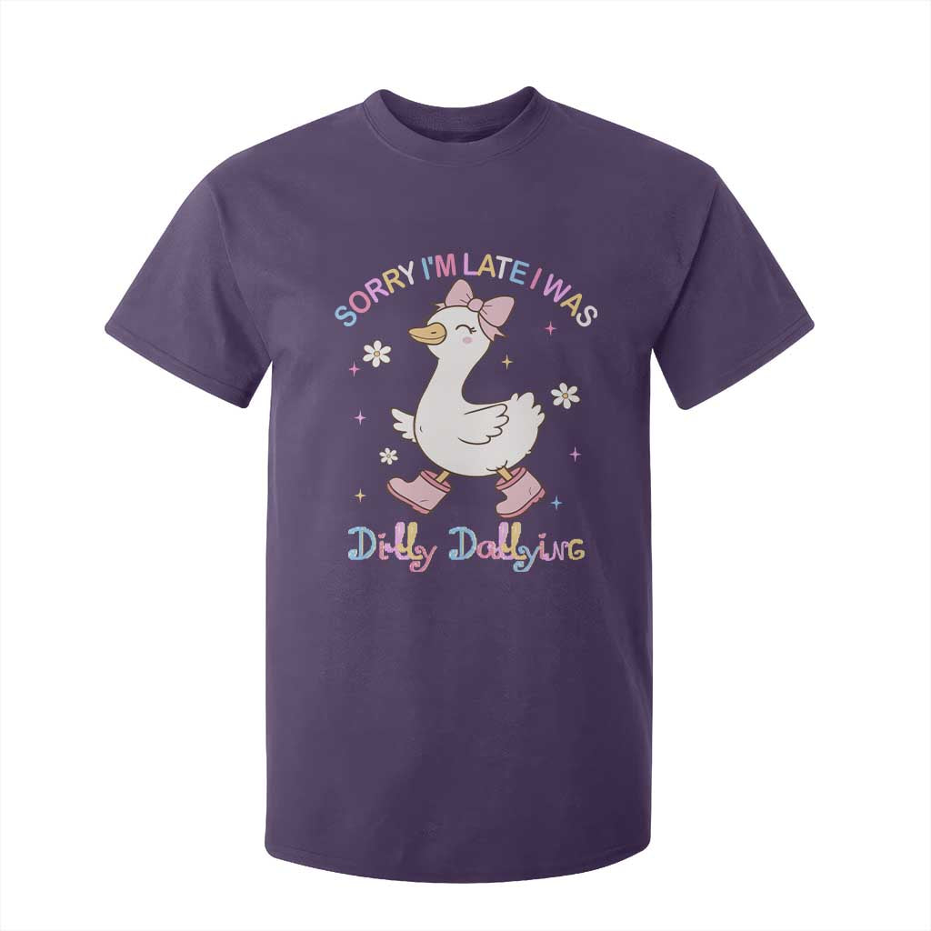 Funny Sorry I'm Late I Was Dilly Dallying T Shirt For Kid Cute Goose TS09 Purple Print Your Wear