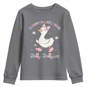 Funny Sorry I'm Late I Was Dilly Dallying Youth Sweatshirt Cute Goose TS09 Charcoal Print Your Wear