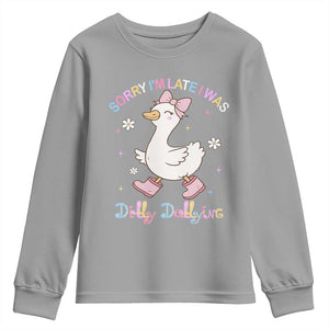 Funny Sorry I'm Late I Was Dilly Dallying Youth Sweatshirt Cute Goose TS09 Sport Gray Print Your Wear