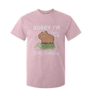 Funny Sorry I'm Late I Was Dilly Dallying T Shirt For Kid Cute Capybara and Turtle TS09 Light Pink Print Your Wear