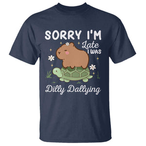 Funny Sorry I'm Late I Was Dilly Dallying T Shirt Cute Capybara and Turtle TS09 Navy Print Your Wear