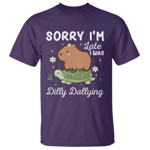 Funny Sorry I'm Late I Was Dilly Dallying T Shirt Cute Capybara and Turtle TS09 Purple Print Your Wear