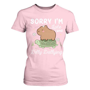 Funny Sorry I'm Late I Was Dilly Dallying T Shirt For Women Cute Capybara and Turtle TS09 Light Pink Print Your Wear