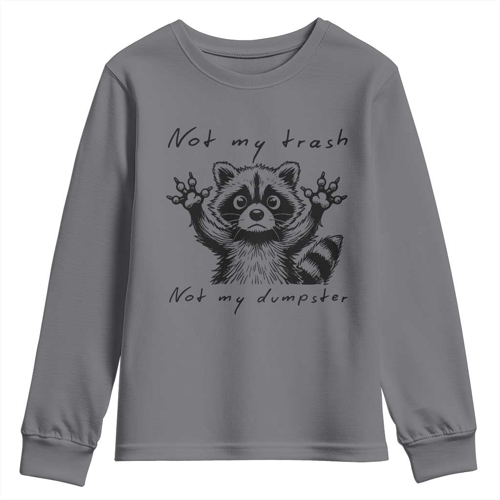 Funny Raccoon Youth Sweatshirt Not My Trash Not My Dumpster TS09 Charcoal Print Your Wear