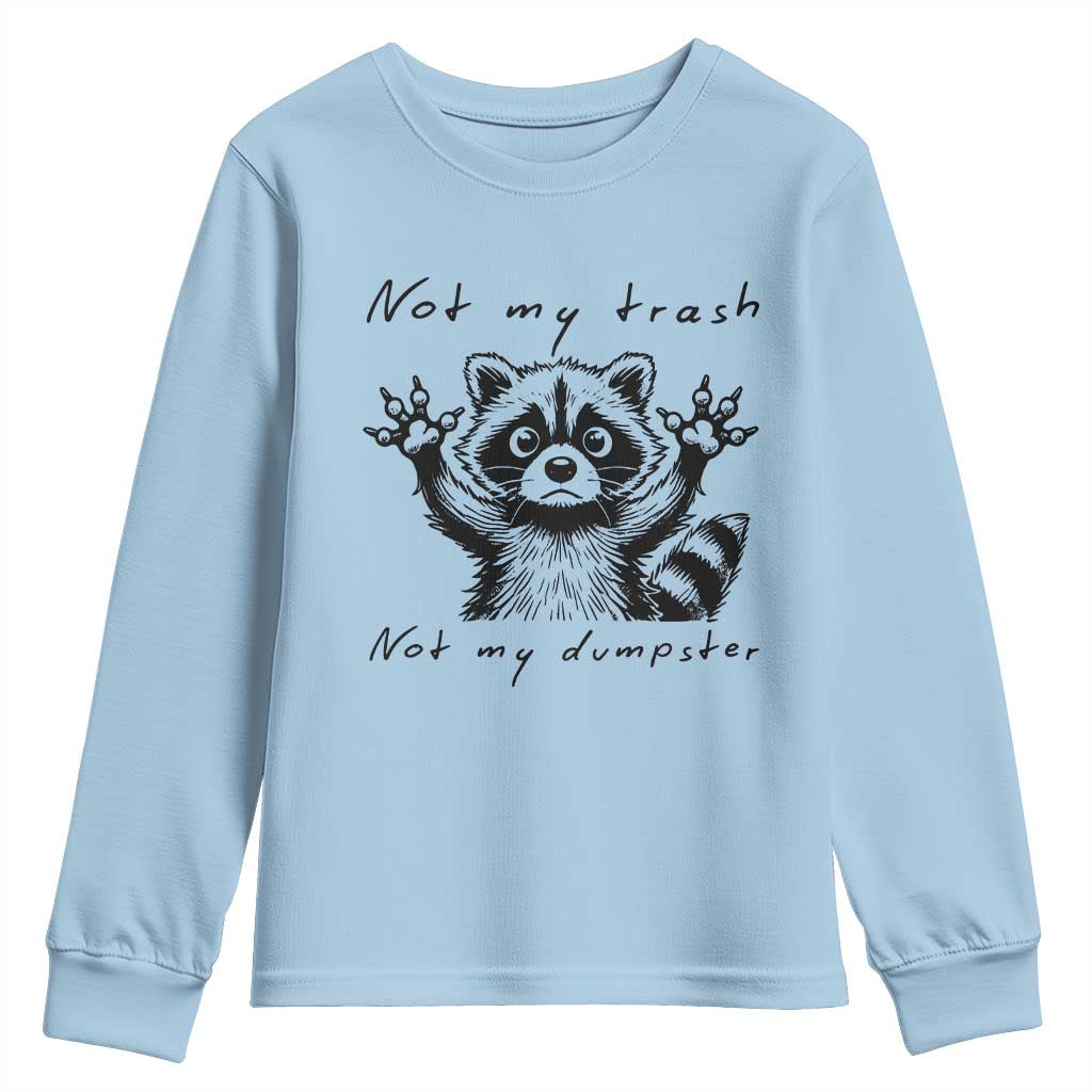 Funny Raccoon Youth Sweatshirt Not My Trash Not My Dumpster TS09 Light Blue Print Your Wear