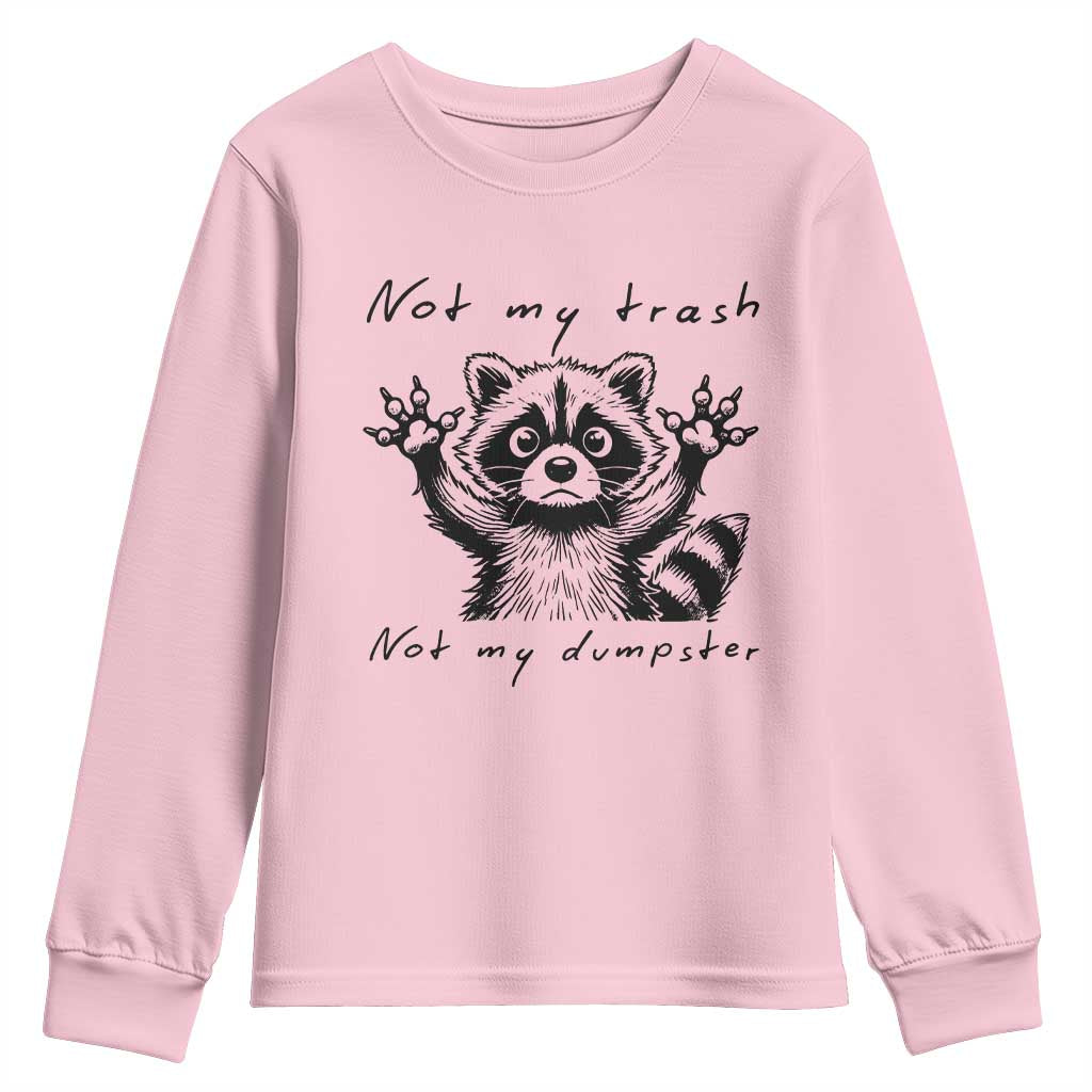 Funny Raccoon Youth Sweatshirt Not My Trash Not My Dumpster TS09 Light Pink Print Your Wear