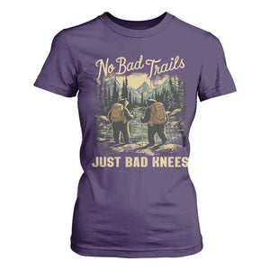 Hiking T Shirt For Women No Bad Trails Just Bad Knees TS09 Purple Print Your Wear