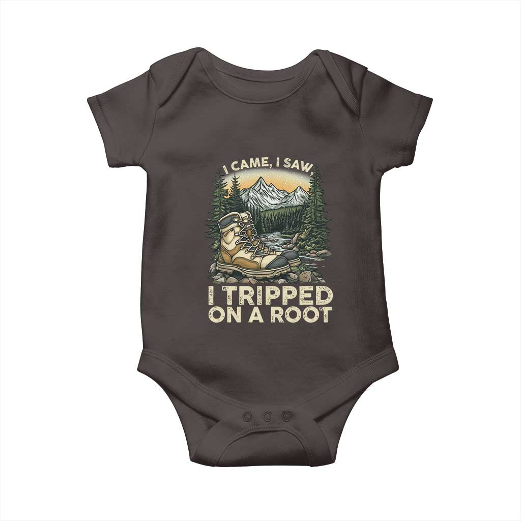 Hiking Baby Onesie I Came I Saw I Tripped On A Root TS09 Dark Chocolate Print Your Wear